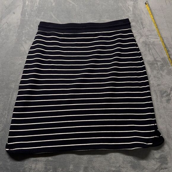 Talbots Sz M Skirt Navy White Stretch Knit Drawstring Slits Pull On Cotton Blend - Picture 5 of 10